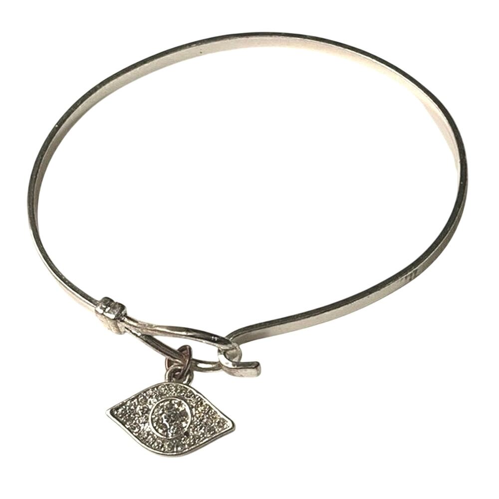 Silver Tone Evil Eye Charm Bangle Bracelet Rhinestone Minimalist